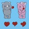 Kawaii rhino girl and boy holding a red rosse valentine couple