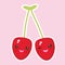 Kawaii Ripe red cherry with pink cheeks and winking eyes on pink background. Vector
