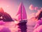 a kawaii sailboat setting sail in a pink lake. ai generative