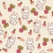 Kawaii seamless pattern with bunnies and vegetables