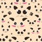 Kawaii seamless pattern with cat heads with different expressions. Repeat background with domestic animals faces and paws.