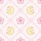 Kawaii seamless pattern of cute moon with sakura, vector illustration, kawaii pattern, sakura blossom pattern