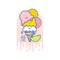 Kawaii smiled ice cream illustration. Multicolored ice cream on a cone with grapefruit, orange and lime.