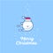 Kawaii Snowballs and snowflakes. New year post card. Snowball is flying on a blue background.