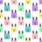Kawaii Squares Rabbits Seamless pattern. Vector Hand Draw Background with the faces of Rabbits