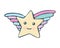 Kawaii star vector. Cute cartoon star with wings and smile. Cute star illustration for kids. Design children, stickers. Baby