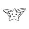 Kawaii star vector. Cute cartoon star with wings and smile. Cute star illustration for kids. Design children, stickers. Black and