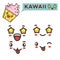 Kawaii sticker strawberry cream cupcake with emotional faces emoji