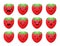 Kawaii strawberry emoji vector set design. Emojis in berry faces with cute facial expression isolated in white background.