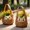 Kawaii Street Art: Brown Baskets Filled With Yellow Flowers