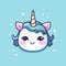 Kawaii style blue unicorn with pink ears