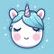 Kawaii style blue unicorn with pink horn