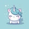Kawaii style blue unicorn with white horn