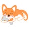 Kawaii style Corgi, shiba inu dog eating bone, doodle vector