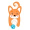 Kawaii style Corgi, shiba inu dog, playing with ball, doodle vector
