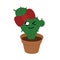 Kawaii style smiling cactus girl with a bow in the pot, raster