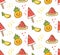 Kawaii summer pattern with watermelon and pineapple