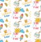 Kawaii summer themed doodle seamless pattern