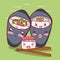 Kawaii sushi and temaki sticks food japanese cartoon, sushi and rolls