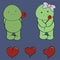 Kawaii turtle girl and boy holding a red rosse valentine couple