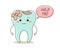 Kawaii unhealthy tooth with dental caries, cute cartoon character. Dental care. Illustration, icon