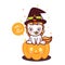 Kawaii Unicorn Halloween vector with cute pumpkin cartoon