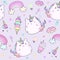 Kawaii unicorn sticker collection in pastel color. Cute doodle clip art for scrapbook. Unicorn cartoon sticker