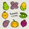 Kawaii vegetables set. Beans, corn, peas, zucchini, potato, pumpkin, turnip, beet icons. Happy cartoon vegetables