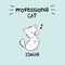 Kawaii white cat in with lettering professional cat. Vector anime japanese style illustration