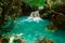 Kawasan waterfall in a mountain gorge in the tropical jungle of the Philippines, Cebu