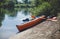 The Kayak on the Bank of River in Nature. Specifically: River Mohan in Germany.