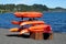 Kayak boats rent near the seaside