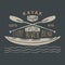 Kayak and canoe vintage label, Hand drawn sketch, grunge textured retro