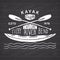 Kayak and canoe vintage label, Hand drawn sketch, grunge textured retro badge, typography design t-shirt print, vector illustratio