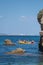 Kayak excursions to visit the caves to the cave of the tourist Praia do Camilo de Lagos in the Algarve, Portugal in the summer of