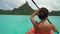 Kayak - Kayaking woman on kayaking travel adventure in tropical Bora Bora