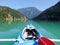 Kayak at mountain lake Ross Lake Washington