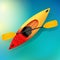 Kayak and paddle Vector on water illustration of Outdoor activities. Yellow red kayak, sea kayak