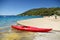 Kayak on the shore of the turquoise sea