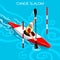 Kayak Slalom Canoe Summer Games Icon Set.3D Isometric Canoeist Paddler.Slalom Kayak Sporting Competition Race