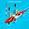 Kayak Slalom Double Canoe Summer Games Icon Set.3D Isometric