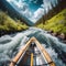 Kayaker experiences adrenaline rush as they navigate a white-water rapid on the river