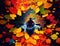 A kayaker paddling amidst a vibrant kaleidoscope of autumn leaves. AI generation