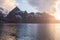 A kayaker at sunset in Norway