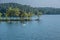 Kayakers on the lake in summertime