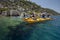 Kayakers paddle over the Sunken City off the shore of Kekova Island in the western Mediterranean region of Turkey.