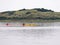 Kayakers paddling near nature reserve Het Oerd on West Frisian island Ameland in Waddensea, Friesland, Netherlands