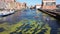 Kayakers on the river Motlawa in Gdansk, Poland