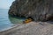 Kayaking in Adriatic Sea. Short rest in small lagoon covered with pebbles