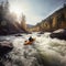 Kayaking Adventure Thrilling Photograph of Paddling Through Rapids